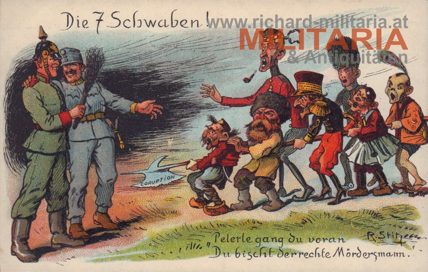 k.u.k. PK "Die 7 Schwaben!" Spottkarte gegen die Allierten