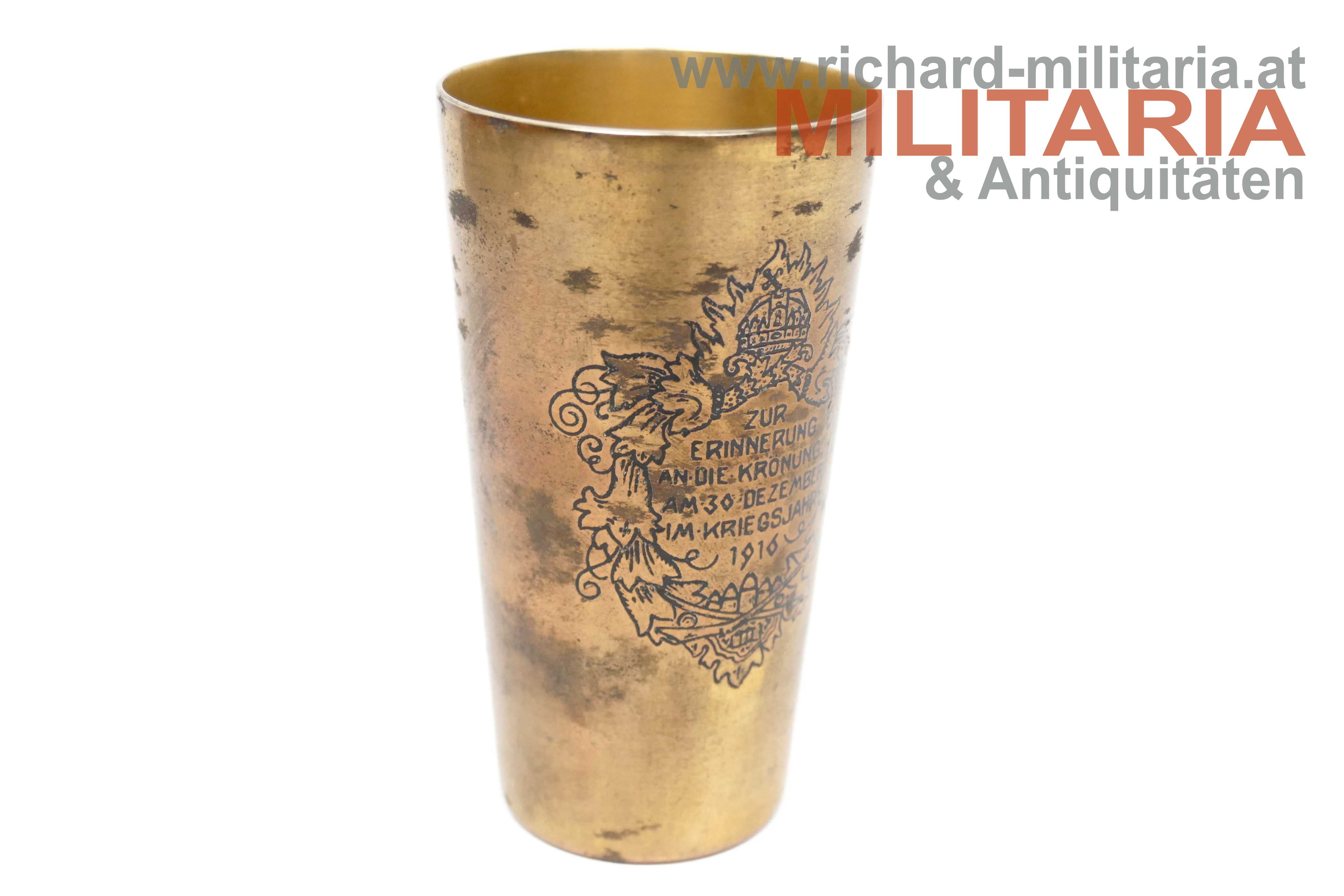 k.u.k. patriotischer Erinnerungsbecher - Krönung Kaiser Karls in Budapest