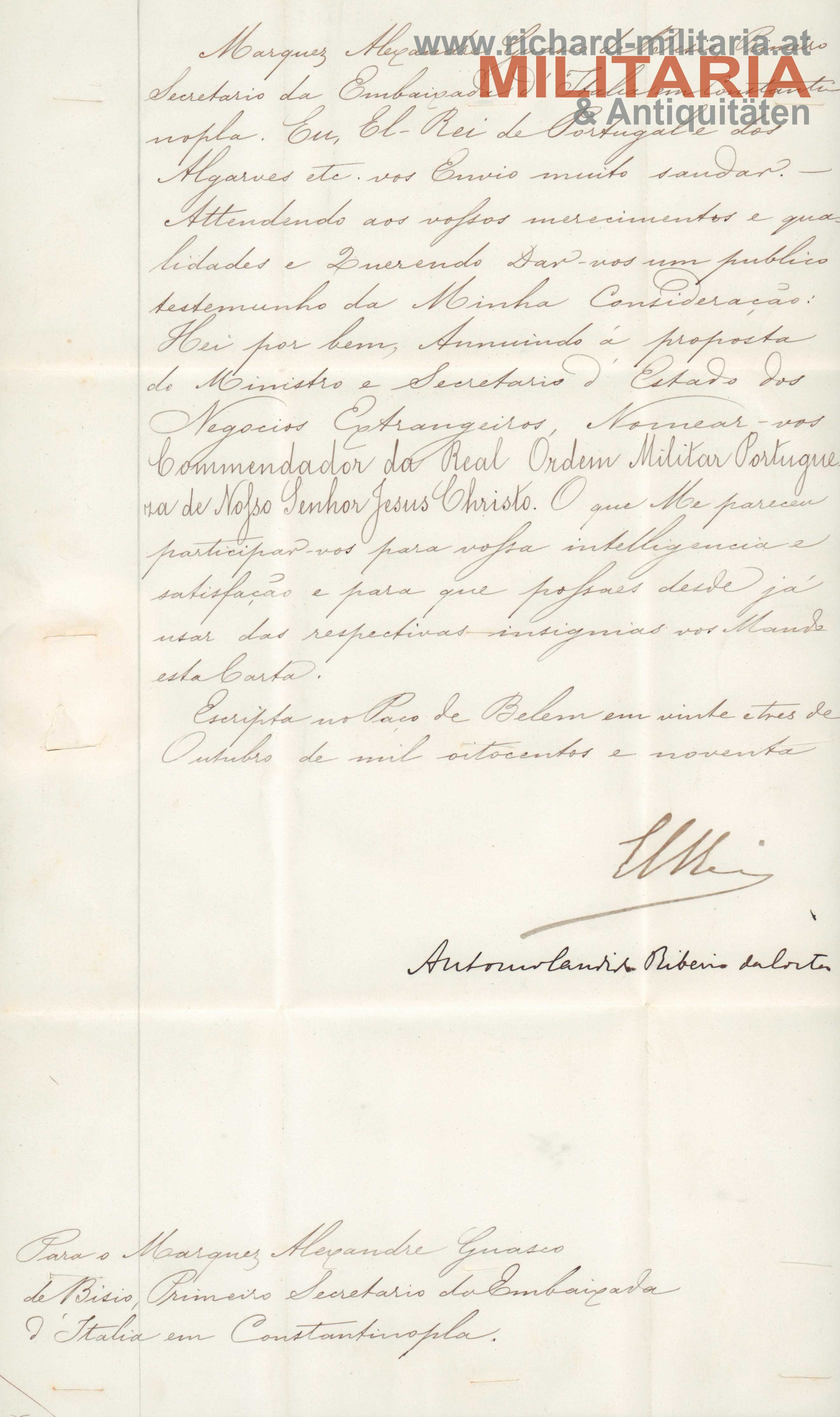 Portugal / Belgien - Verleihungsurkunden Christusorden / Leopold Orden 