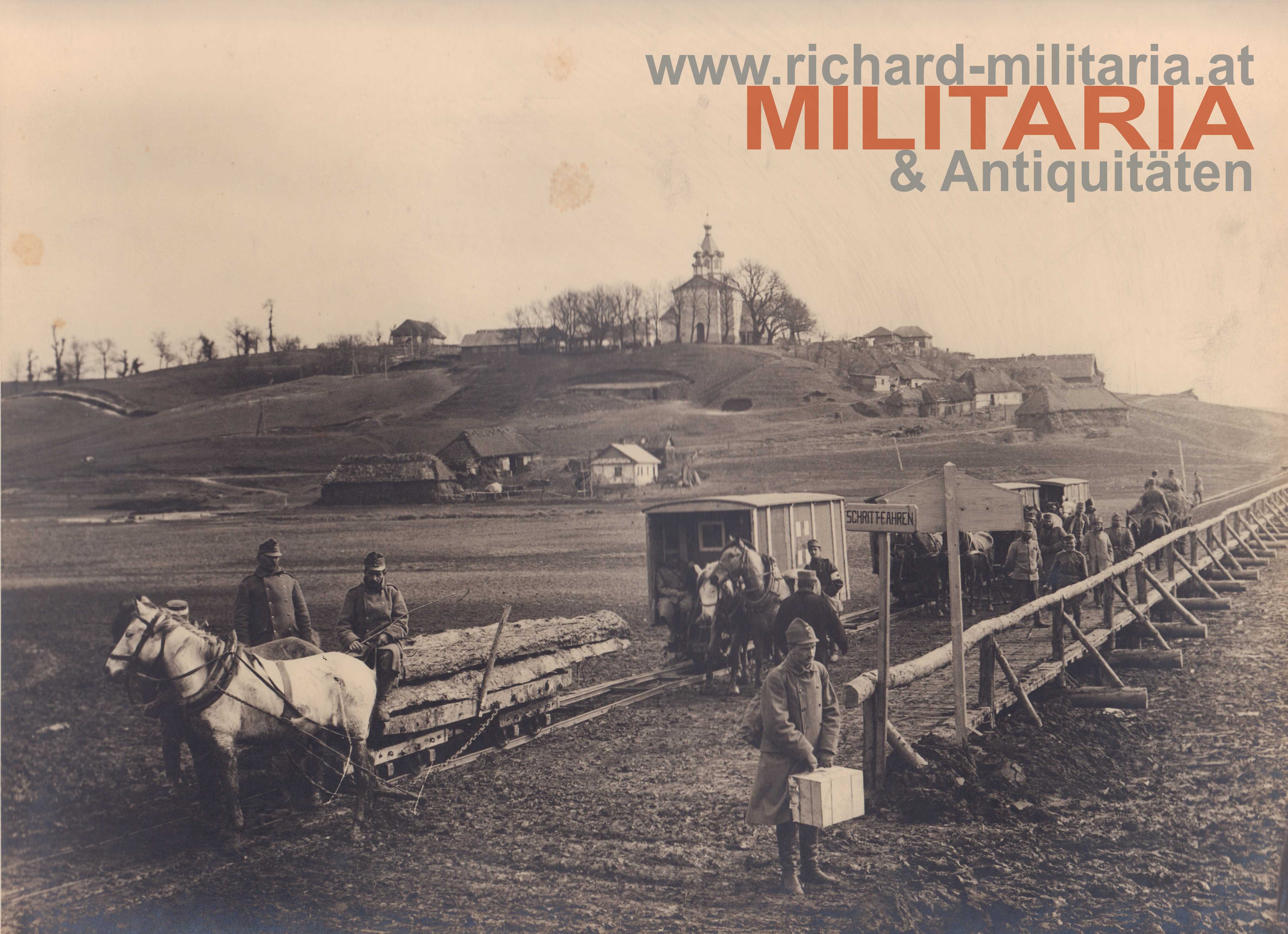 k.u.k Foto - Schienentransport von Holz mit Pferden - Galizien