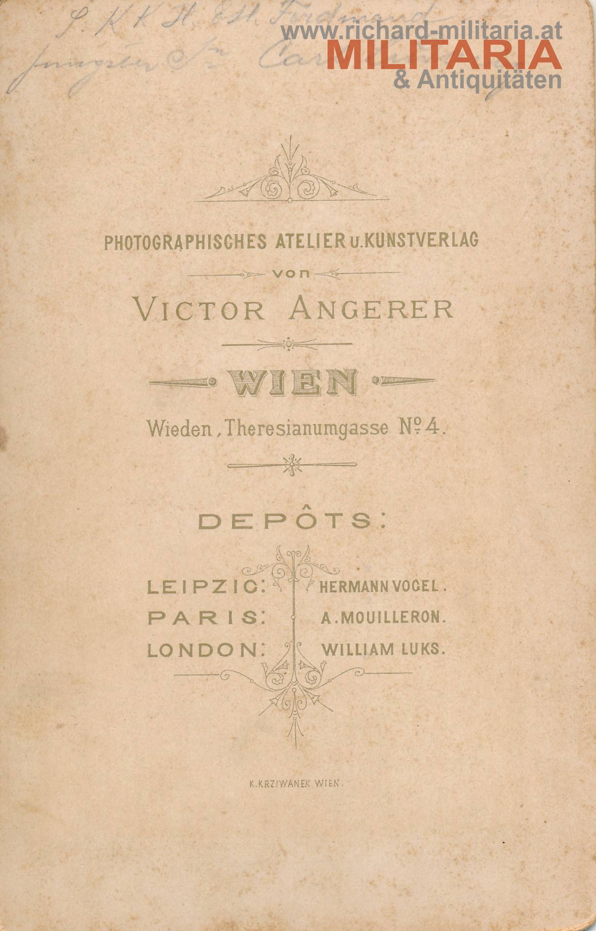 k.u.k. Hartkartonfoto - Erzherzog Ferdinand Karl von Österreich