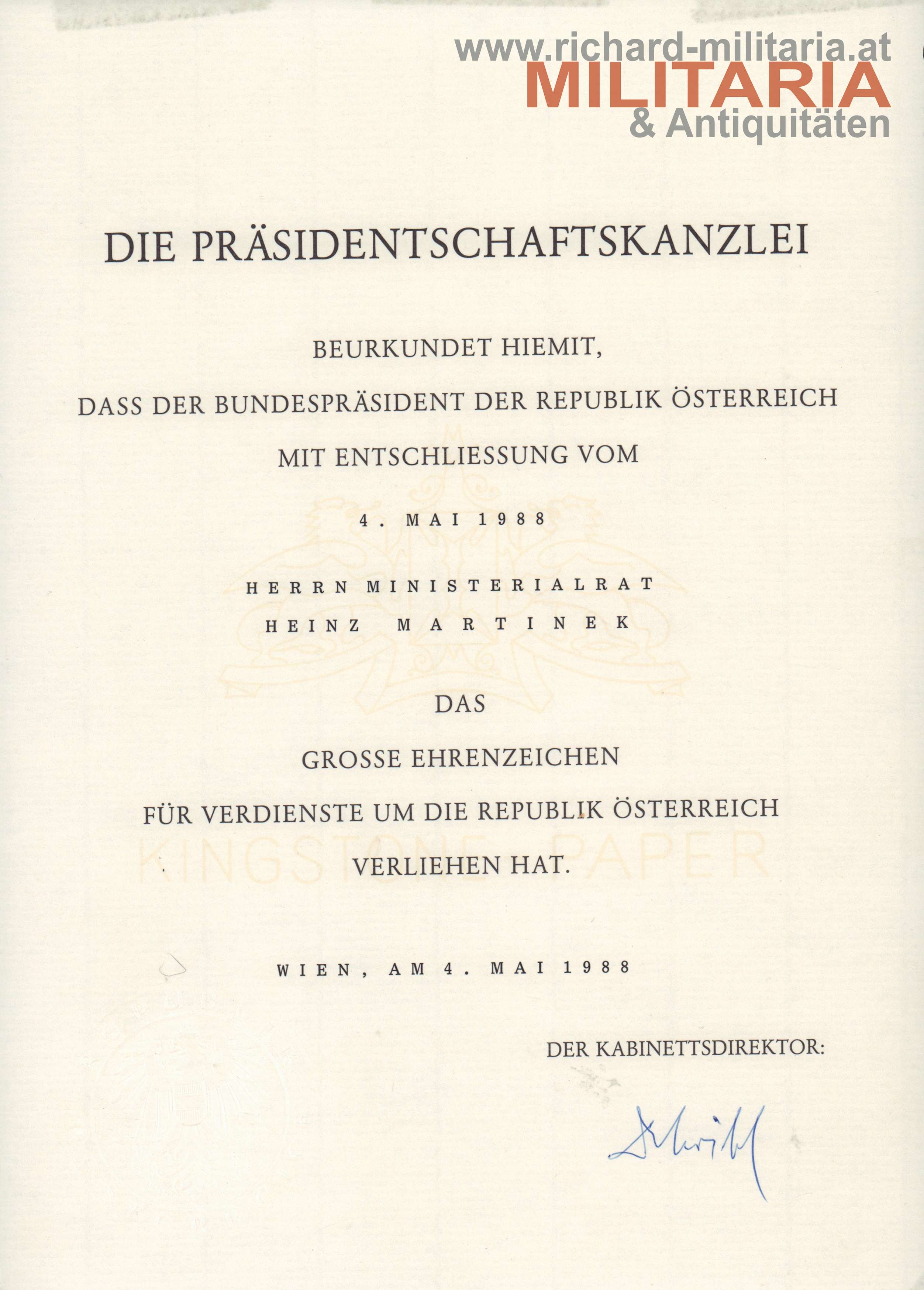 Ministerialrat Heinz Martinek - 3 Urkunden