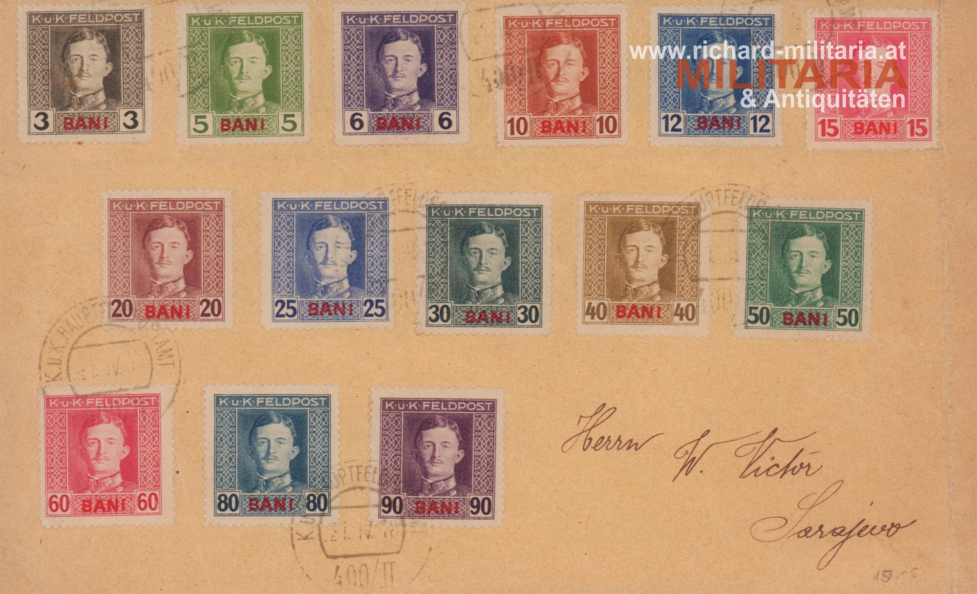 Kaiser Karl - Kuvert mit 14 Marken "Kaiser Karl"