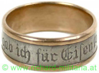 Patriotischer Ring "Gold gab ich für Eisen 1914" mit Goldeinlage